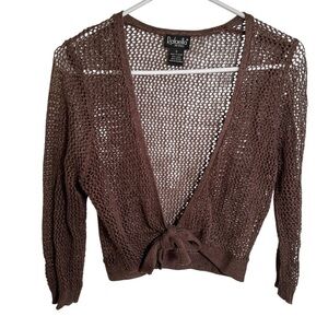 Rafaella Loose Knit Cardigan Brown Linen Tie Front SP